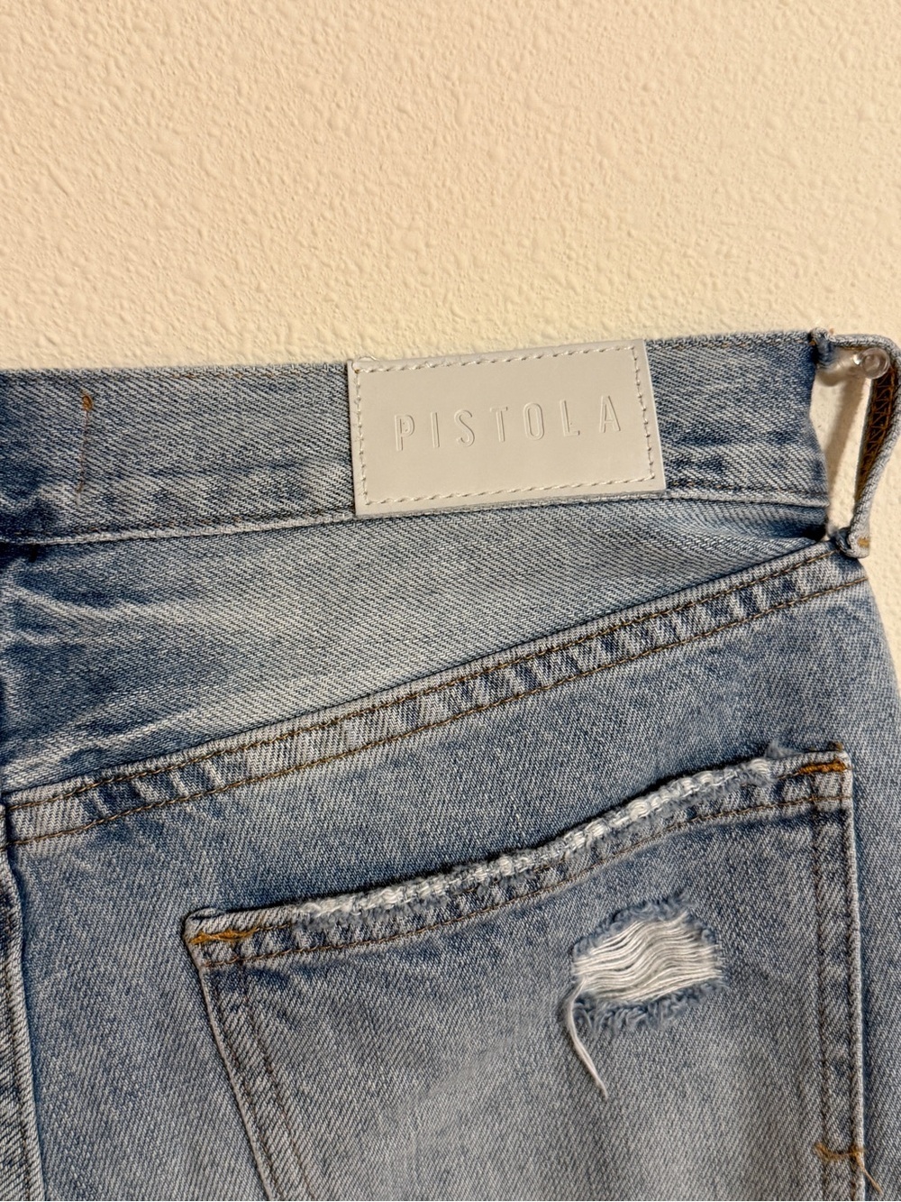 pistola faded light blue distressed denim high-rise mom shorts - Picture 4 of 4